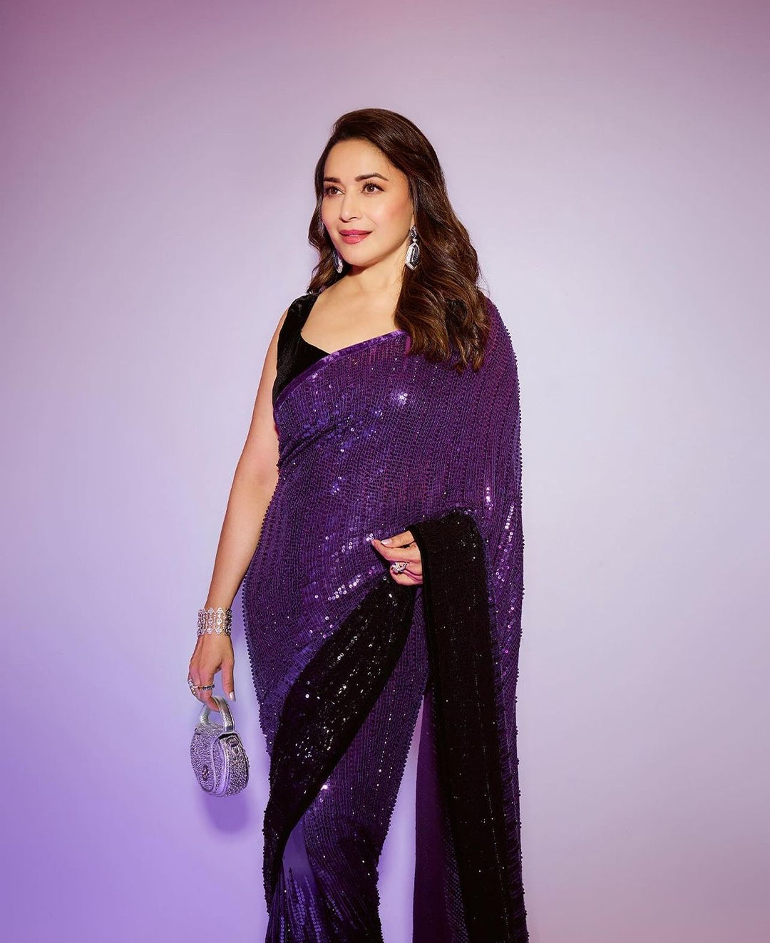 Madhuri Dixit in Royal purple to black ombré saree