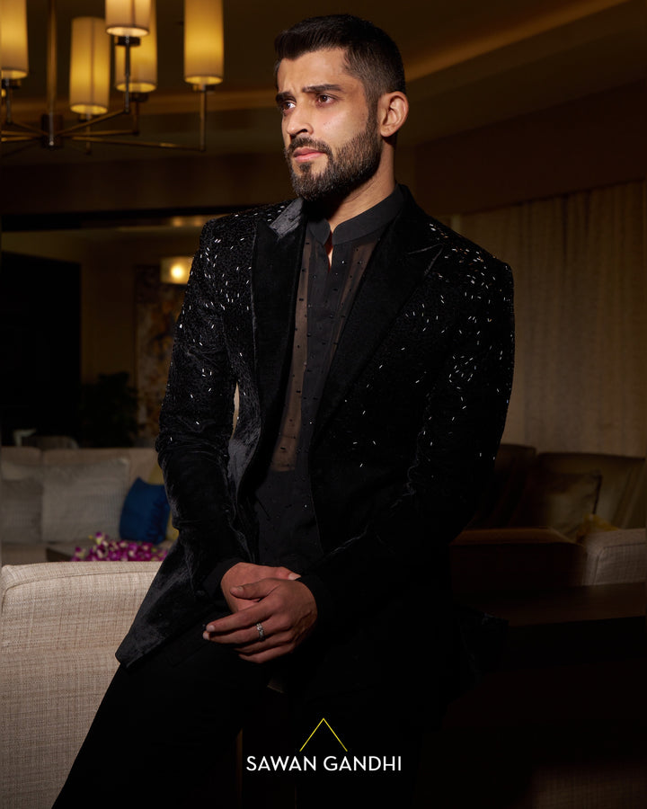 Black cutdana  jacket