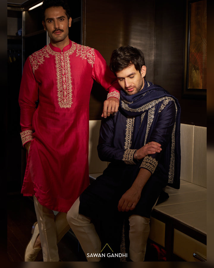 Navy Blue thread embroidered kurta