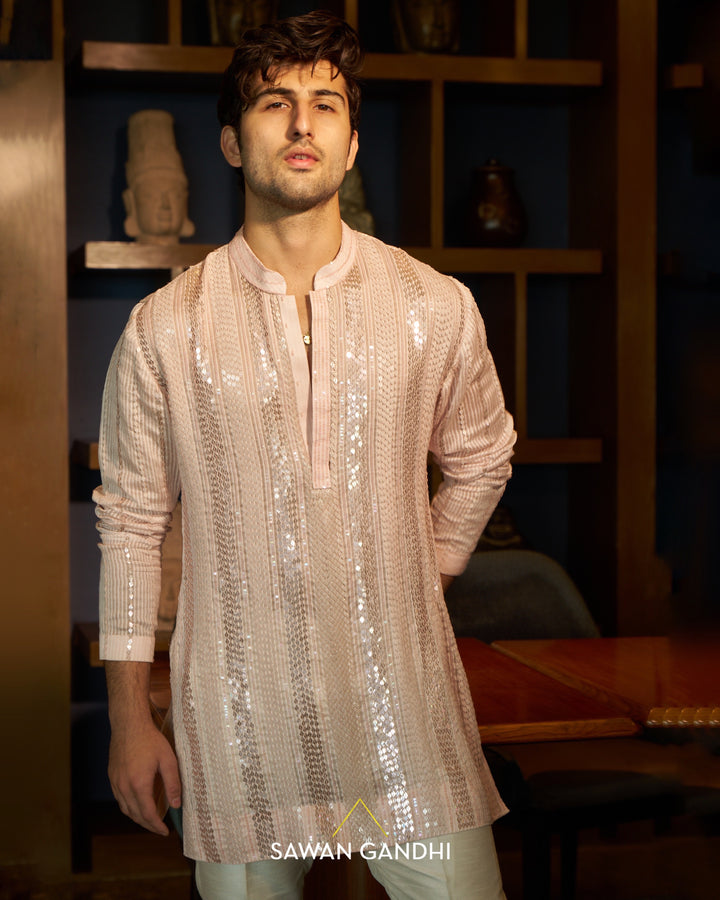 Peach shimmer stripe kurta