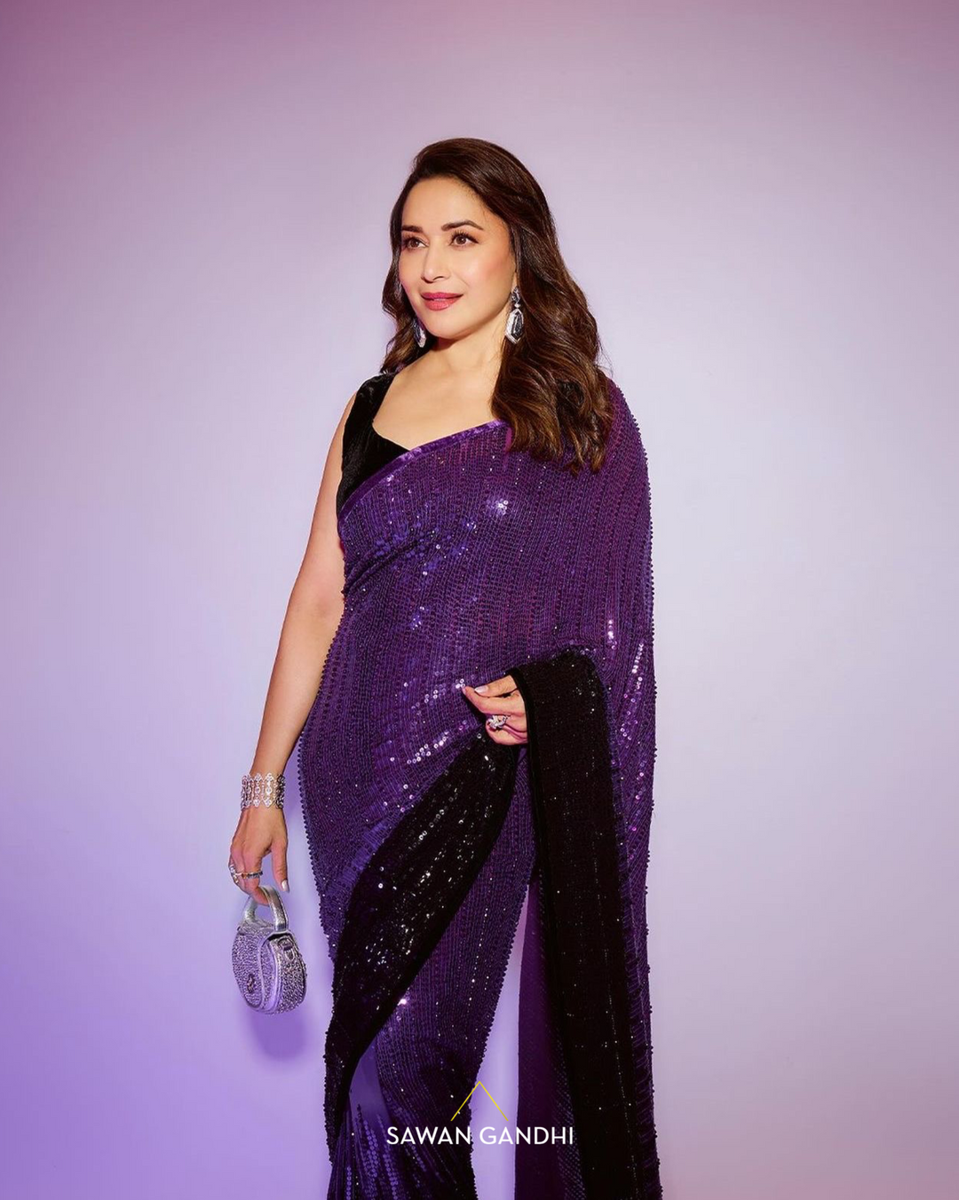 Madhuri Dixit in Royal purple to black ombré saree