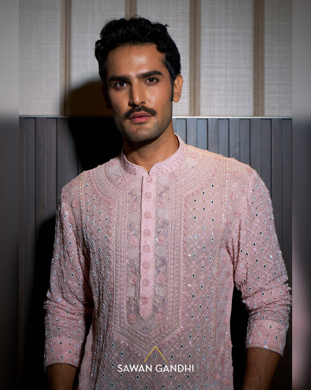 Peach Chikankari pearl work kurta