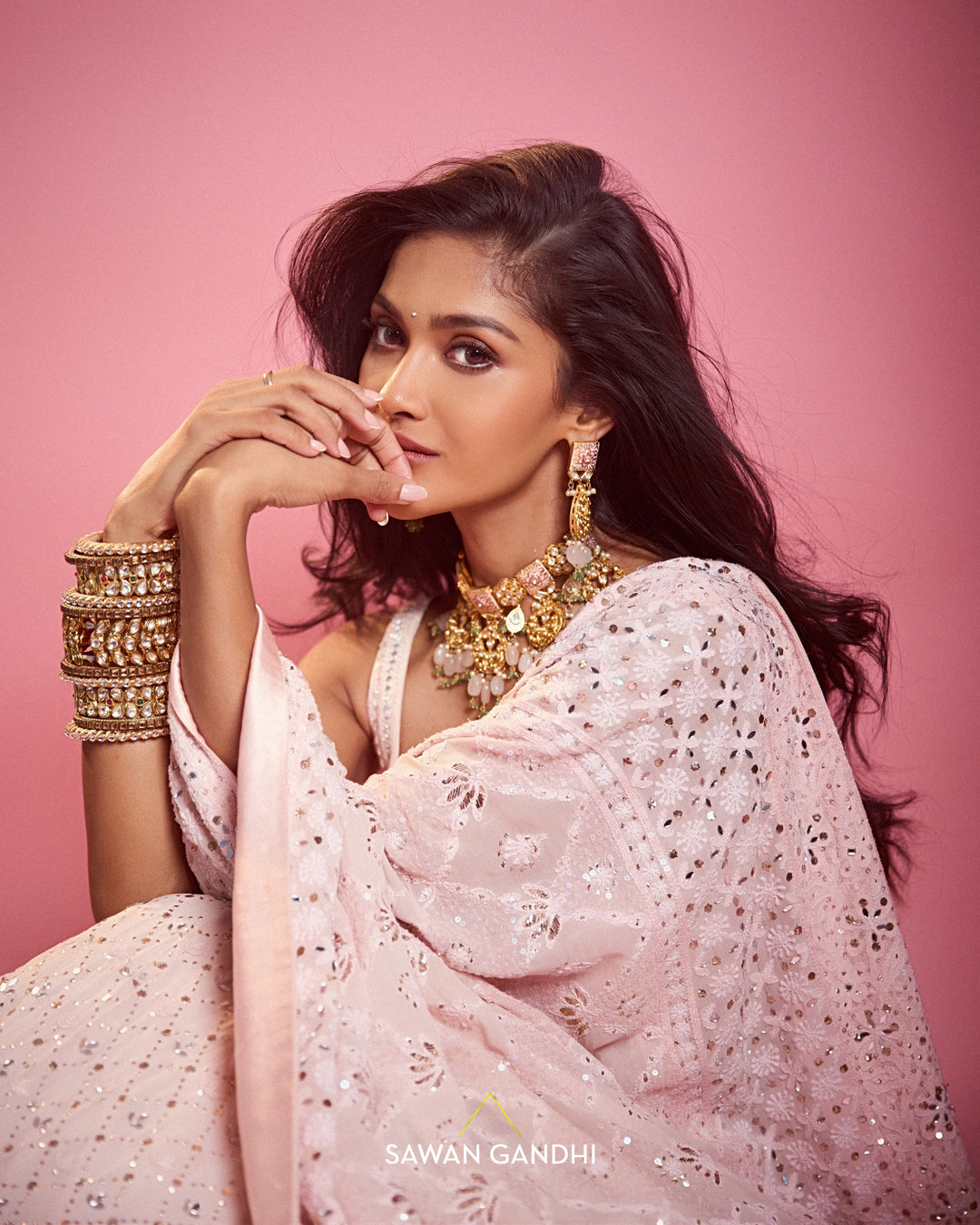 Sushrii Mishraa in Baby pink Chikankari border lehenga
