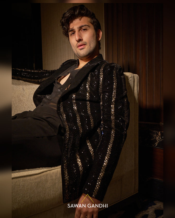 Black velvet shimmer stripe jacket