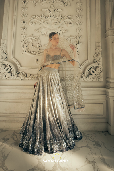 Grey fishcut lehenga