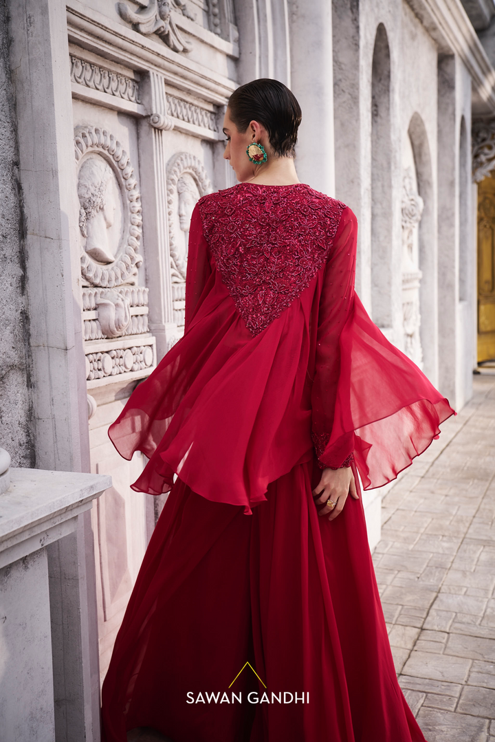 Red appliqué work co-ordset