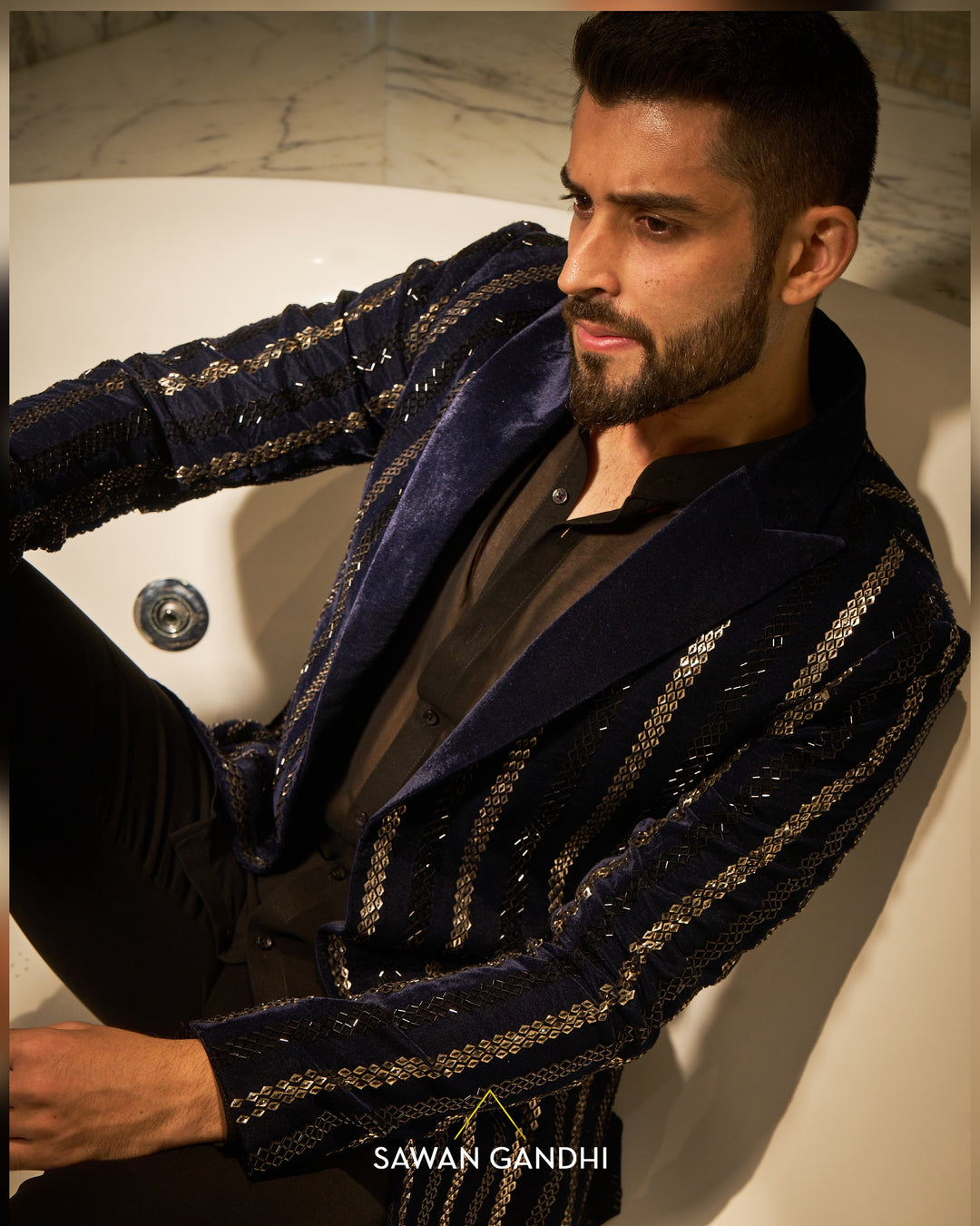 Midnight blue shimmer stripe jacket