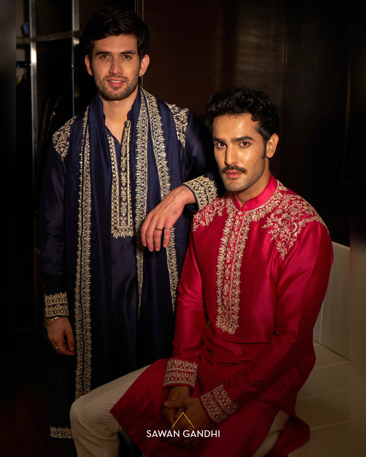 Navy Blue thread embroidered kurta