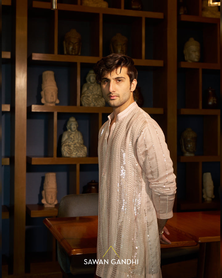 Peach shimmer stripe kurta