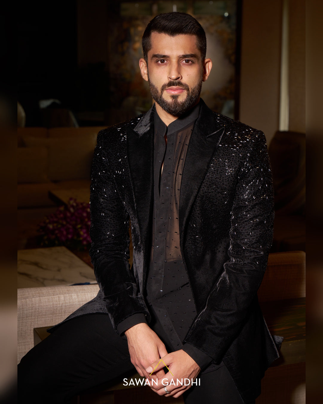 Black cutdana  jacket