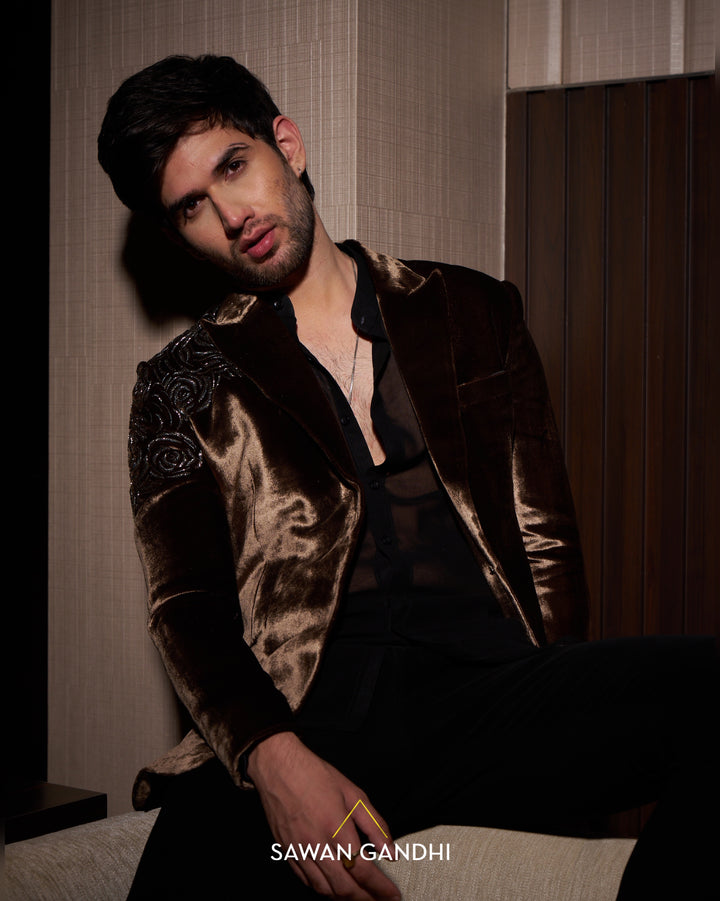 Metallic bronze velvet jacket