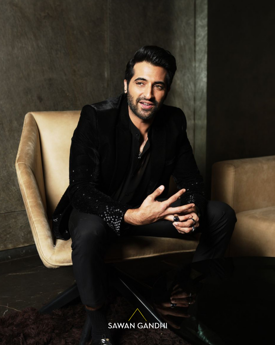 Akshay Oberoi in Noir cutdana scattered down jacket