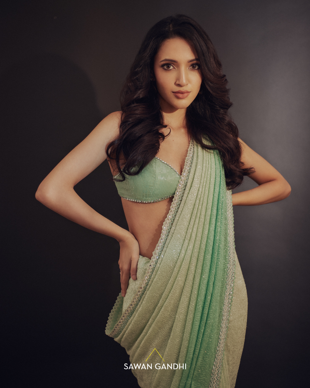 Neha Shetty in Sea green sequins ombre saree