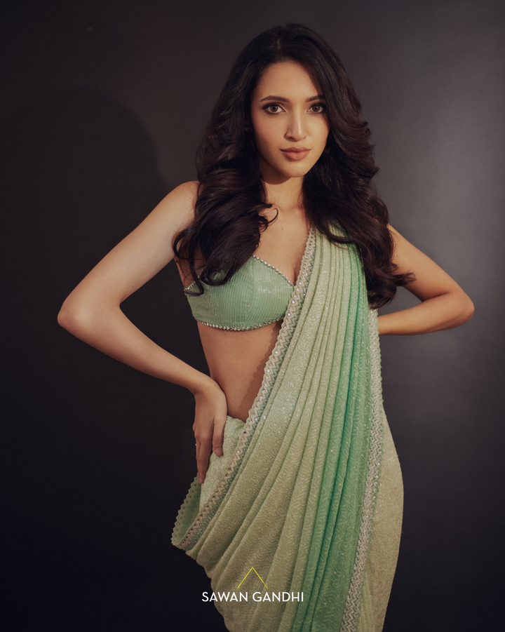 Neha Shetty in Sea green sequins ombre saree