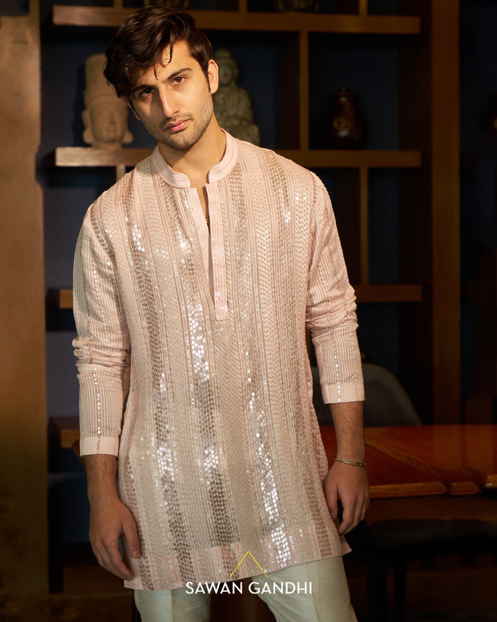 Peach shimmer stripe kurta