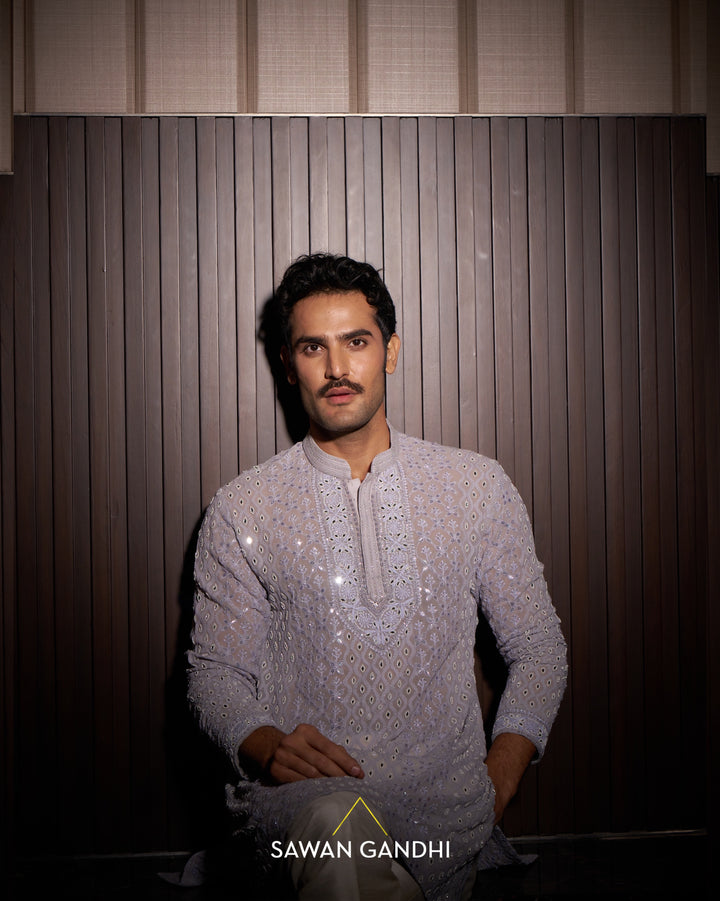 Ash Grey chikankari pearl work kurta
