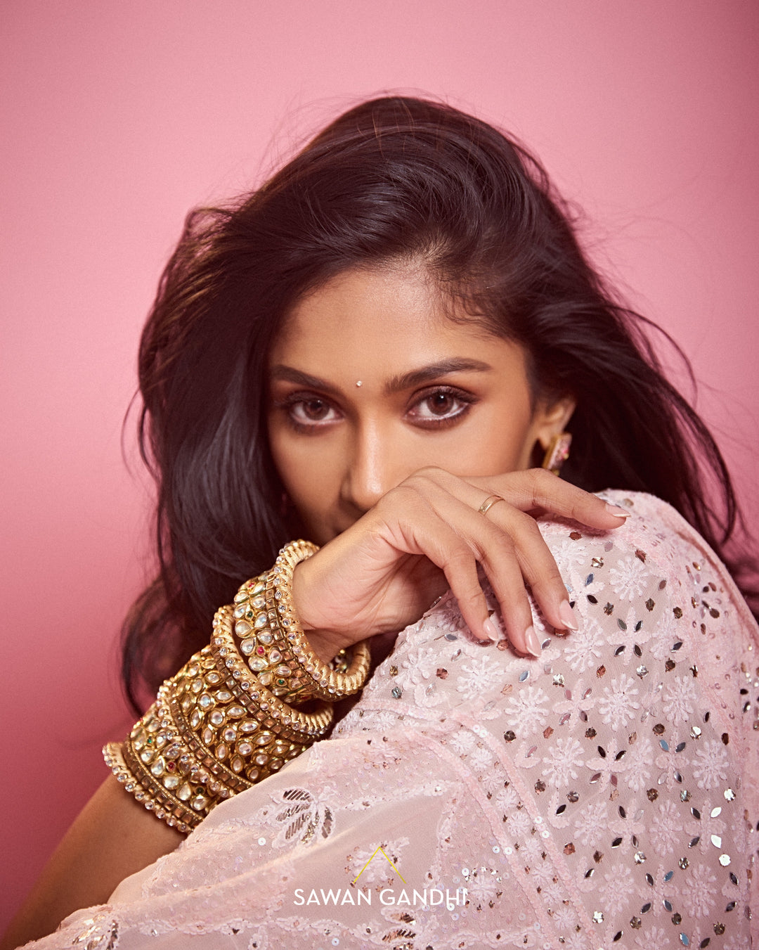 Sushrii Mishraa in Baby pink Chikankari border lehenga