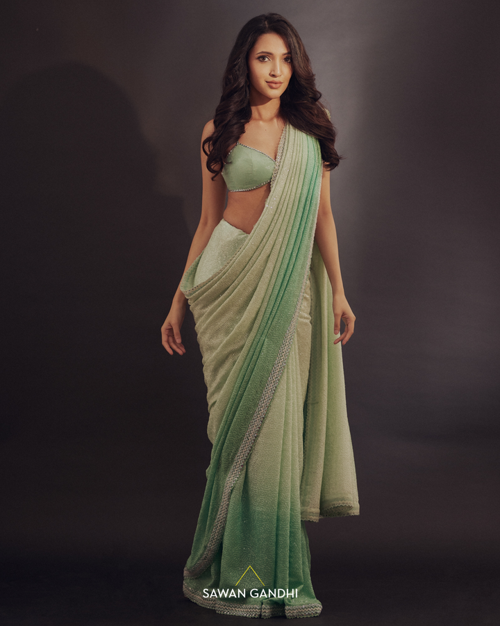 Neha Shetty in Sea green sequins ombre saree