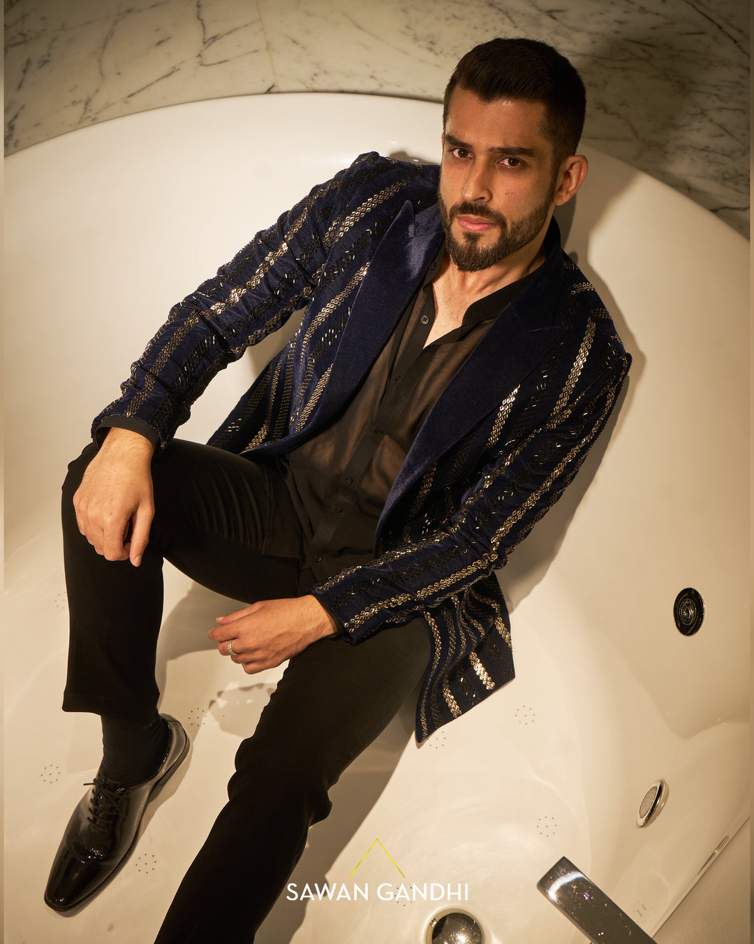 Midnight blue shimmer stripe jacket