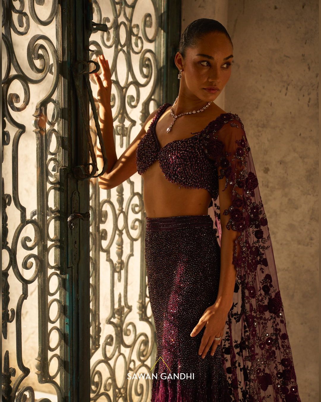 wine fishcut swarosvki lehenga