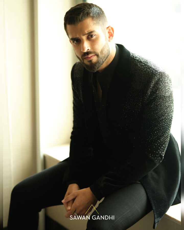 Black cutdana  jacket