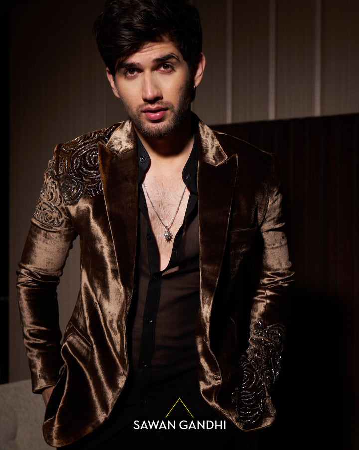 Metallic bronze velvet jacket