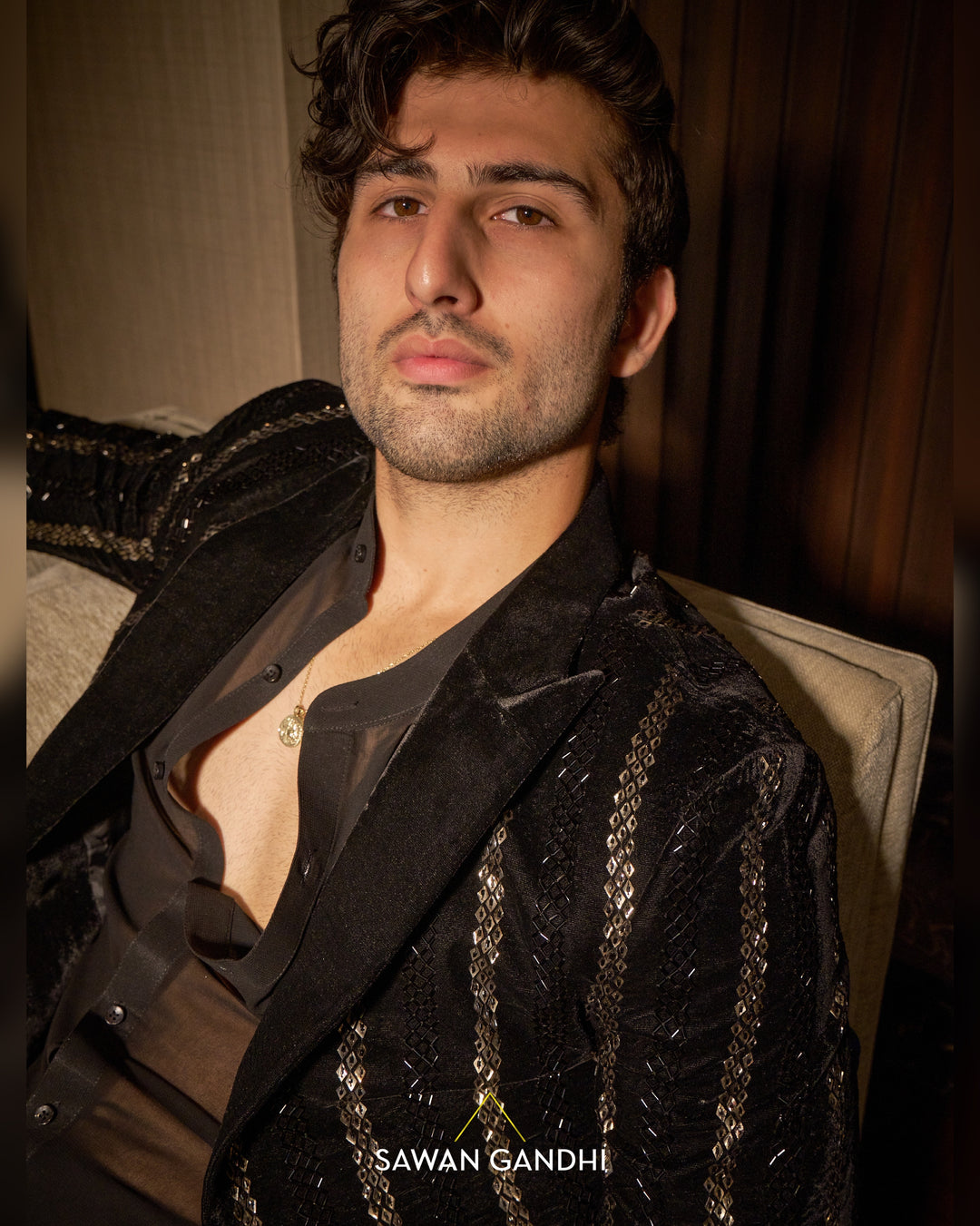 Black velvet shimmer stripe jacket