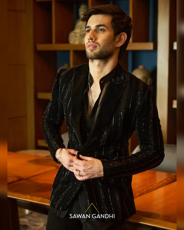 Black velvet swarosvki stripe jacket