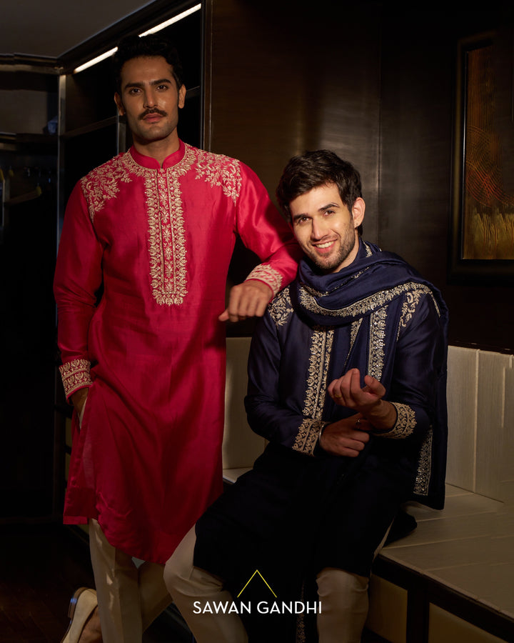 Navy Blue thread embroidered kurta