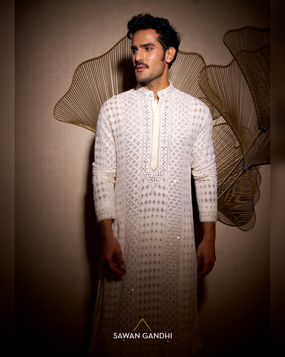 Ivory Chikankari mirror kurta