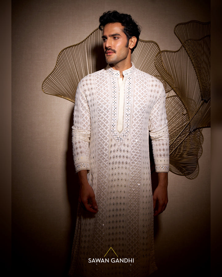 Ivory Chikankari mirror kurta