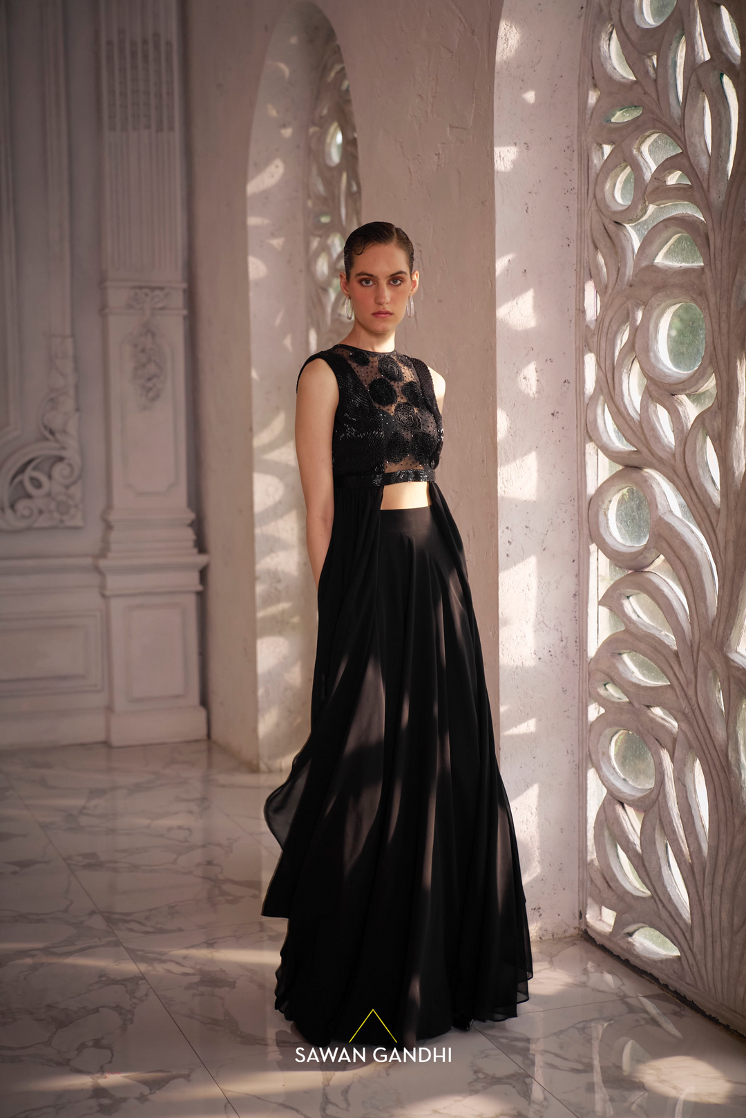 Black drape top with pants