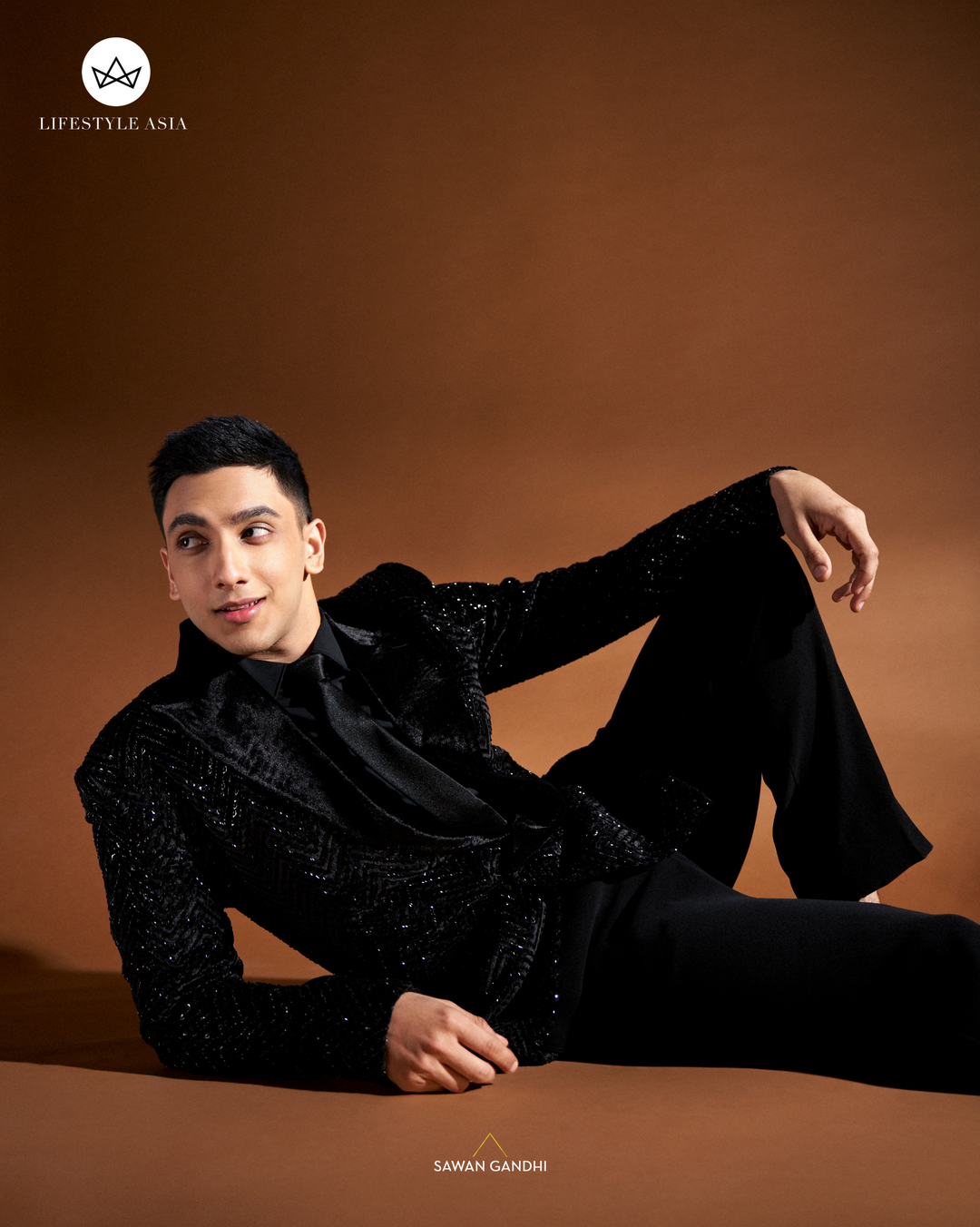 Vedang Raina in Black velvet chevron embroidered jacket