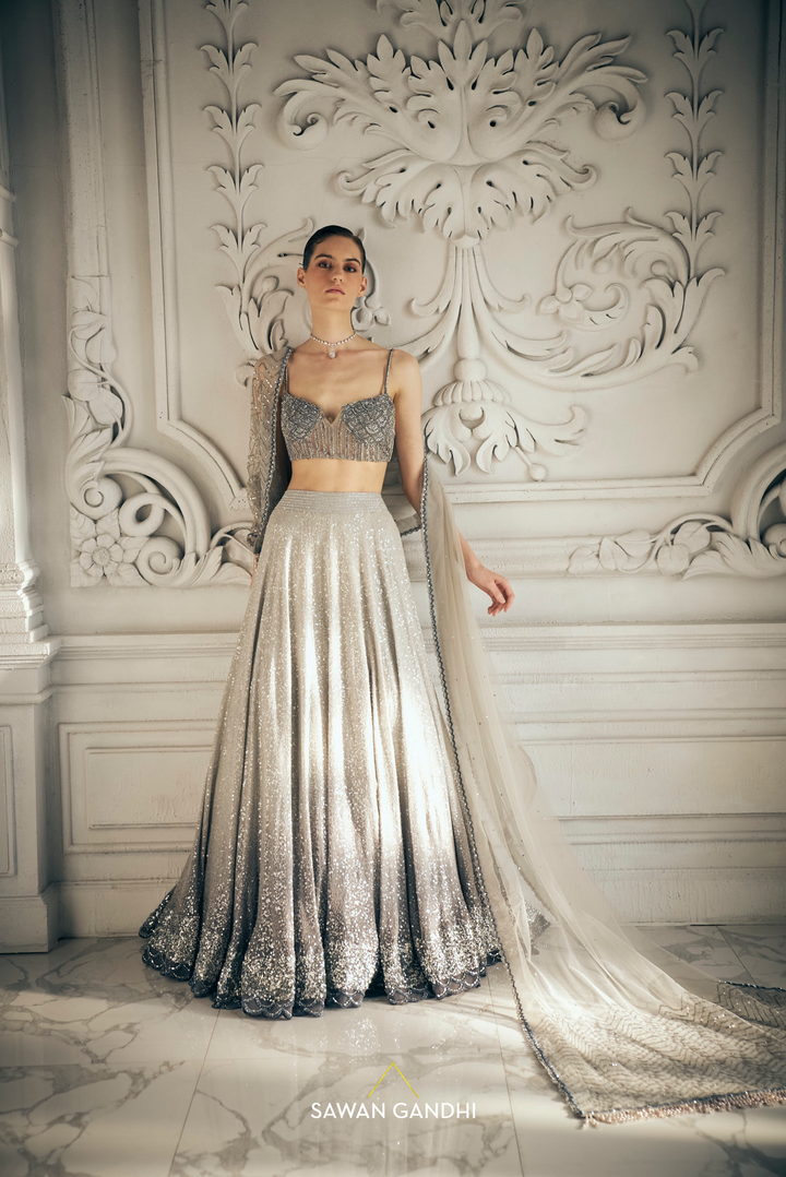 Grey ombre sequins lehenga