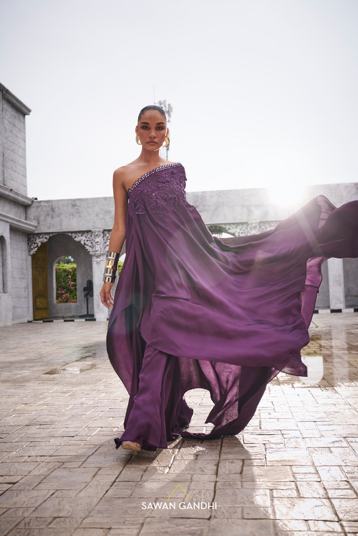 Wine one shoulder cape