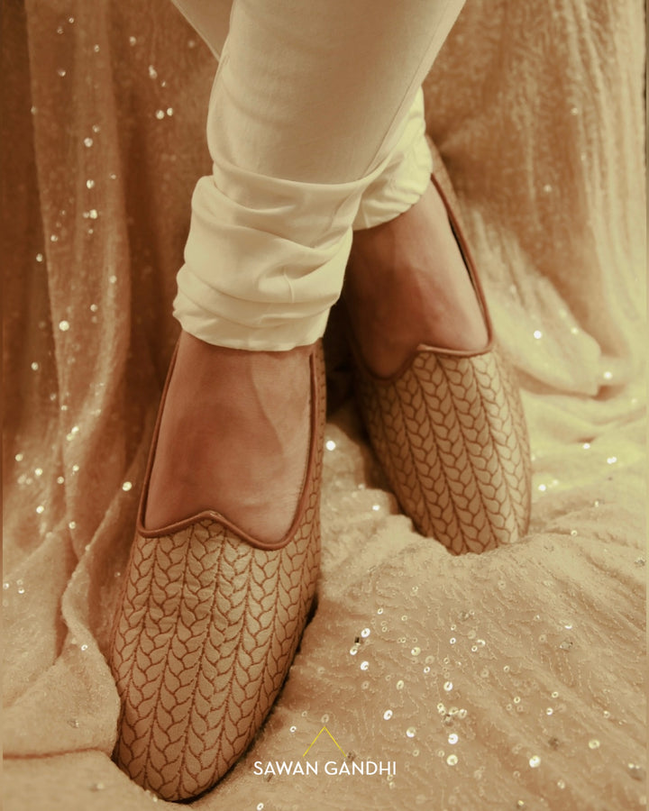 Gold beige brocade shoes