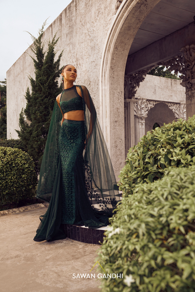 Grey fishcut lehenga