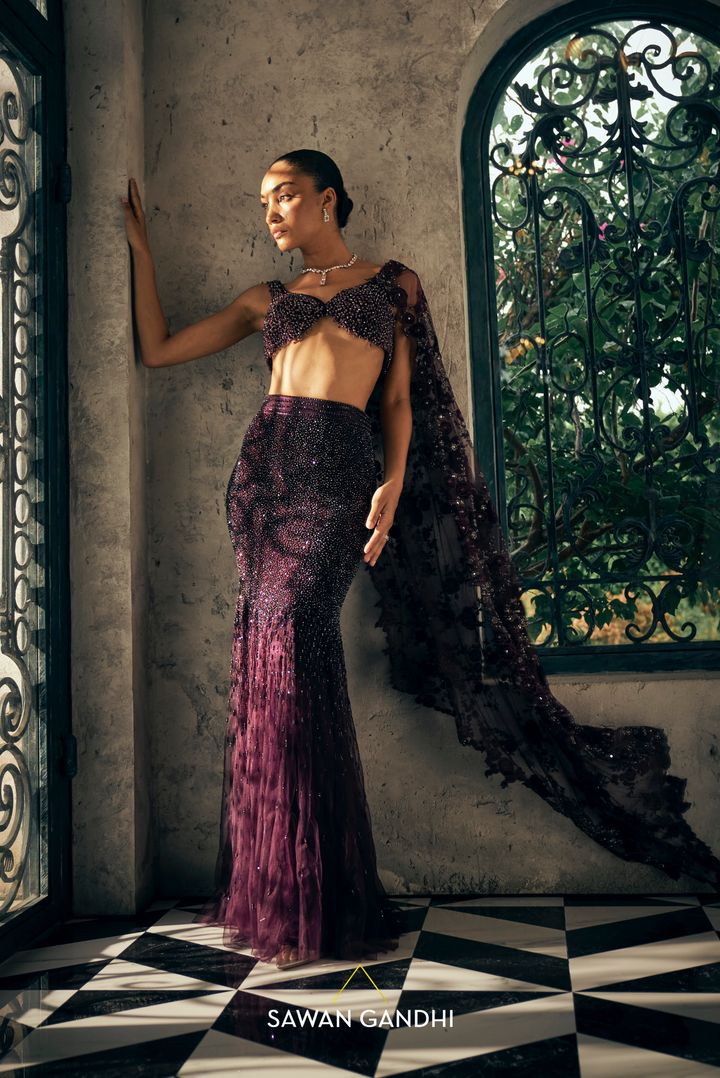 wine fishcut swarosvki lehenga