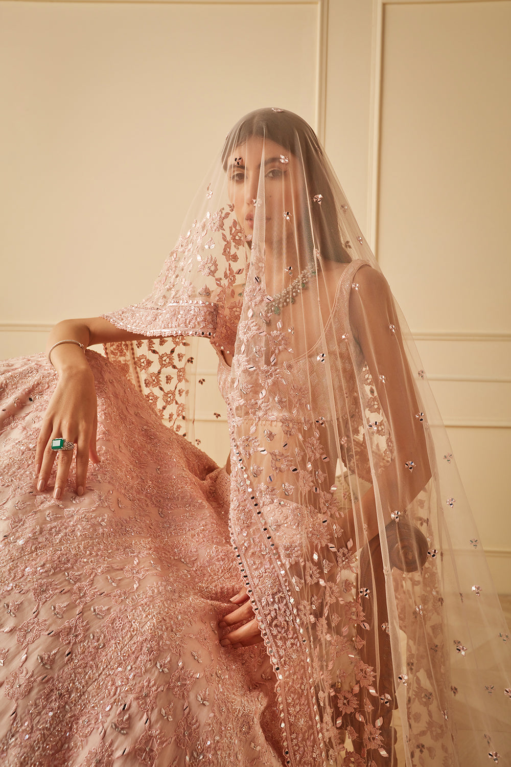 Blush pink organza lehnga