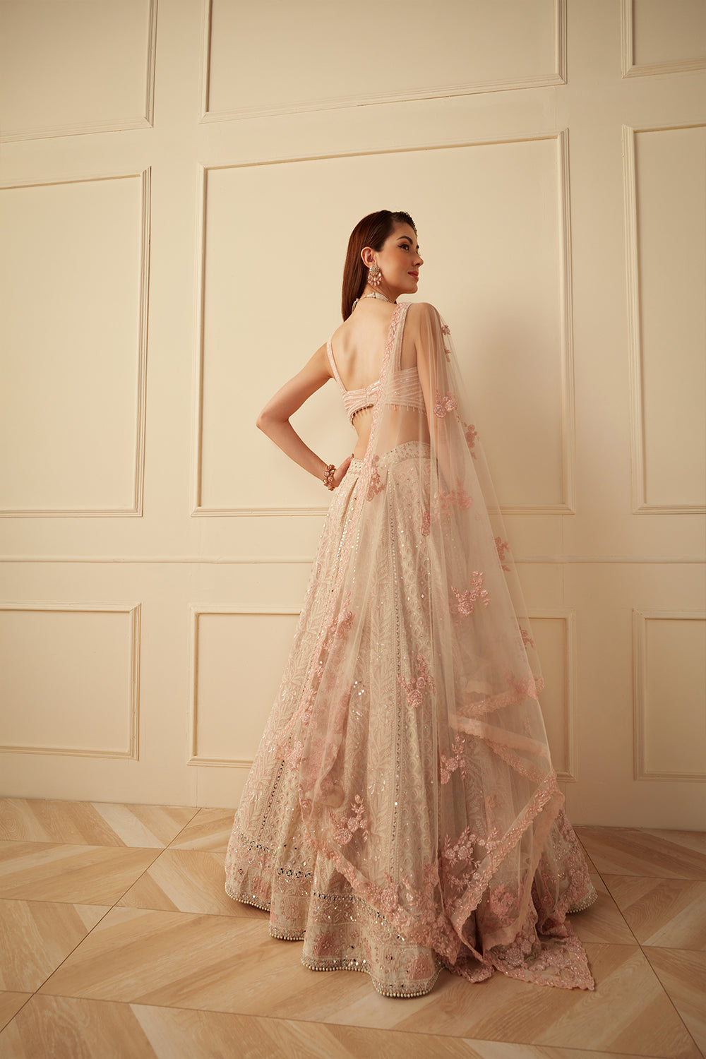 Ivory pink Chikankari lehnga