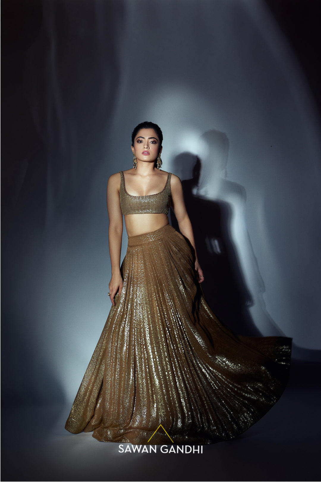 Coffee gold sequins lehnga set