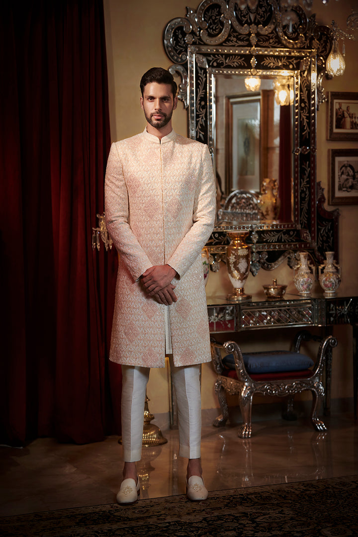 Chikankari sherwani with cutdana work