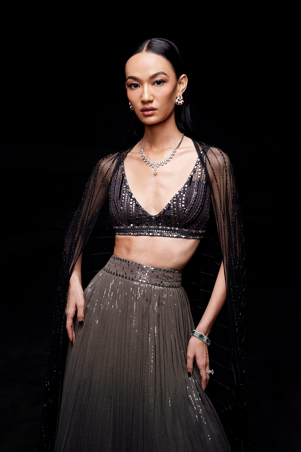 Grey to black ombre lehenga