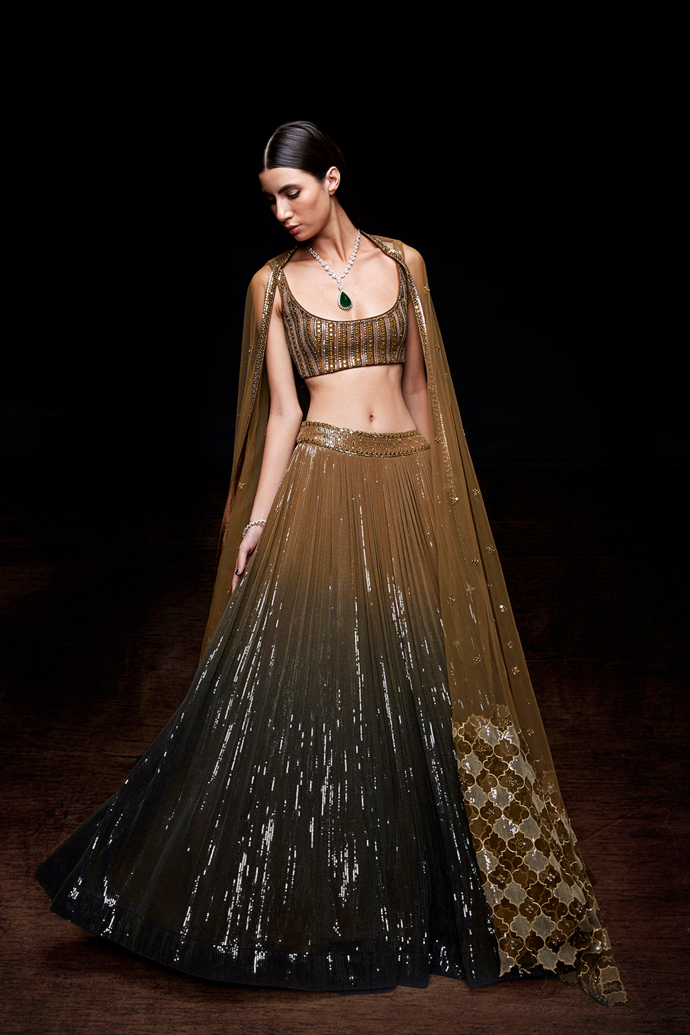 Dull gold ombre lehenga