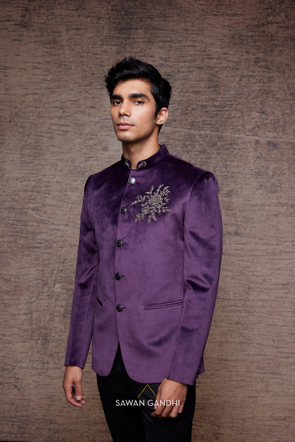 Purple bandhgala with cutdana work