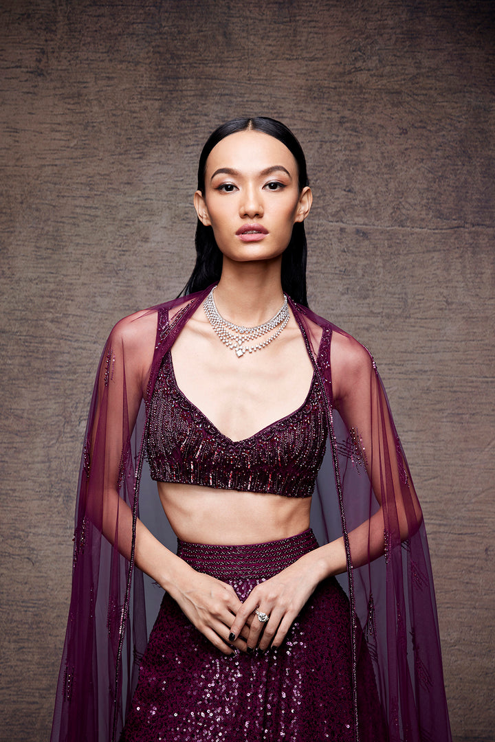 Wine sequins lehenga