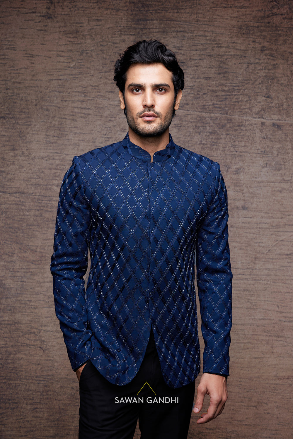 Blue bandhgala with thread and cutdana work