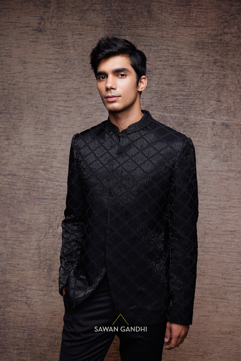 Black cutdana work bandhgala