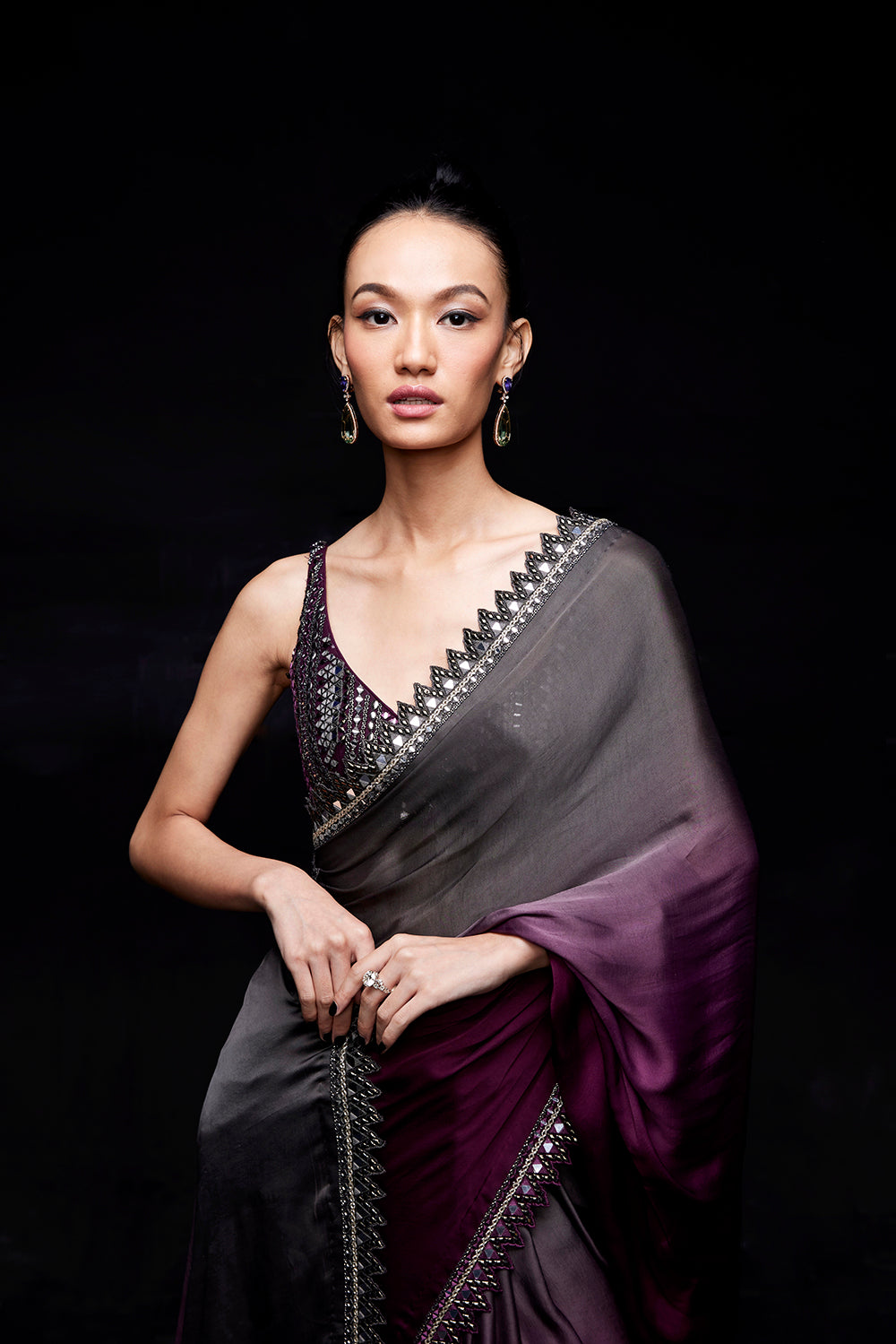 Grey wine ombre saree
