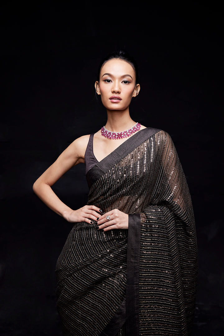Coffee sequins work saree